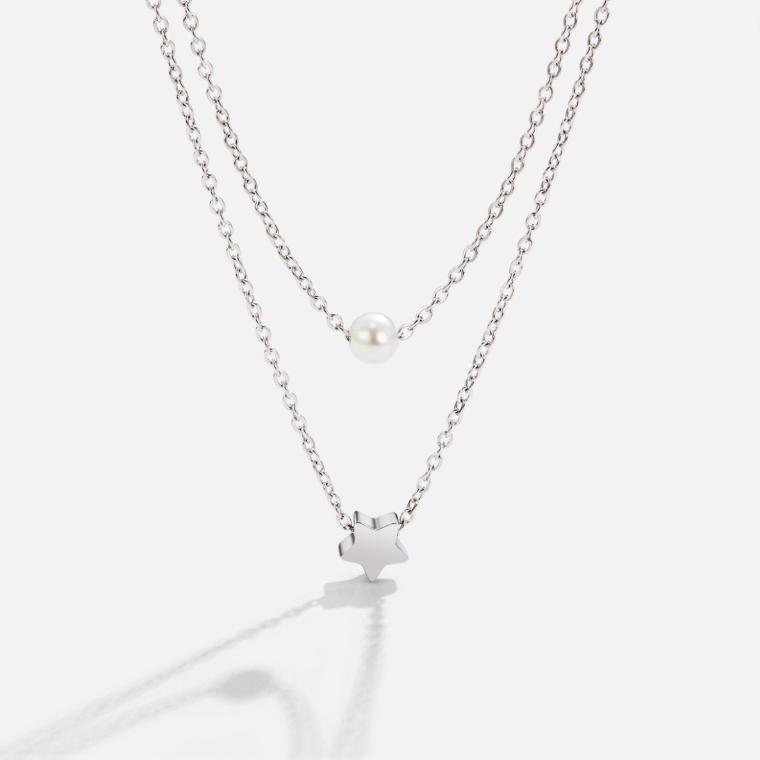 Layered Silver-Tone Star & Pearl Necklace