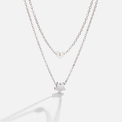 Layered Silver-Tone Star & Pearl Necklace
