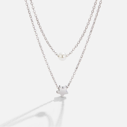 Layered Silver-Tone Star & Pearl Necklace