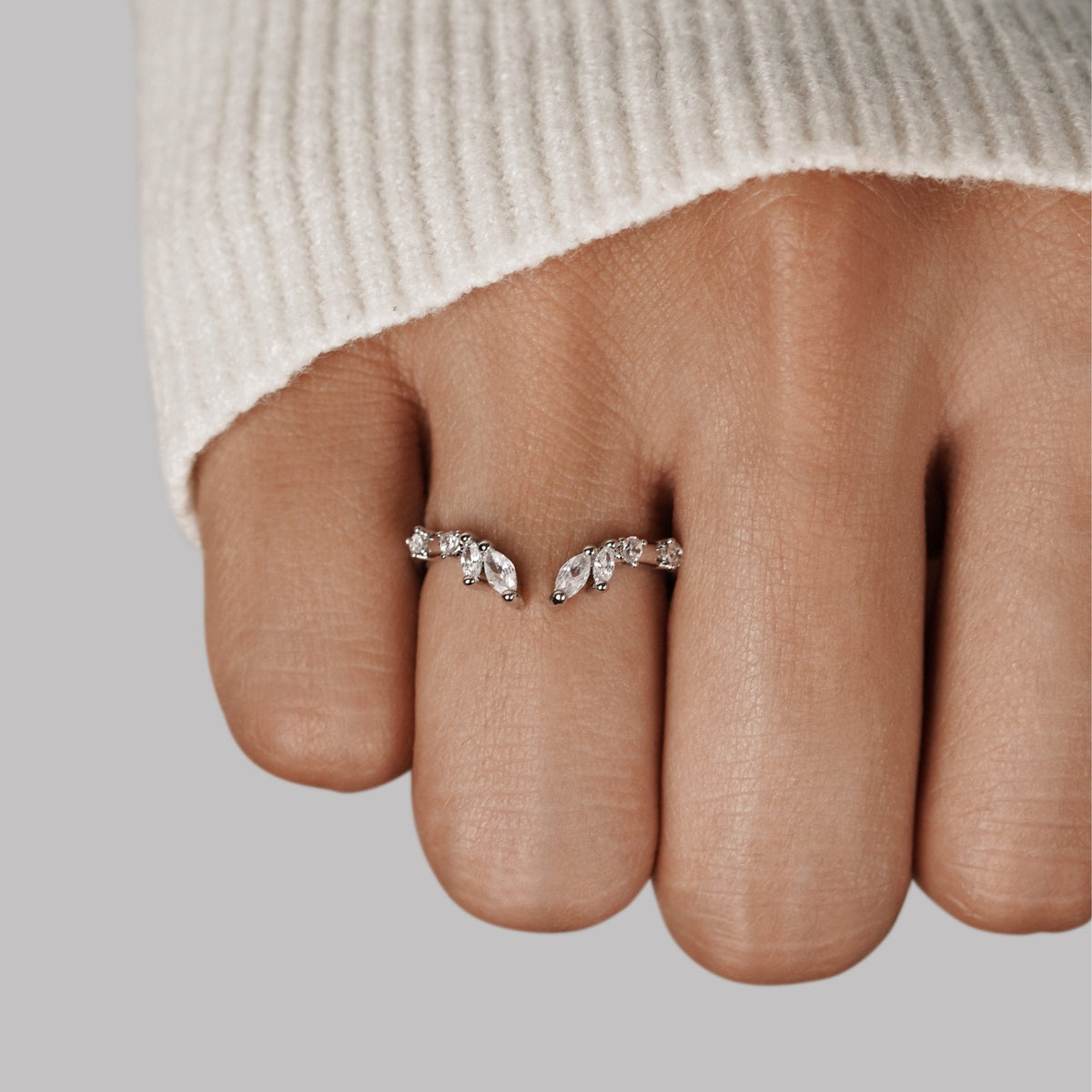 Lily Crystal Silver-Tone Vine Ring