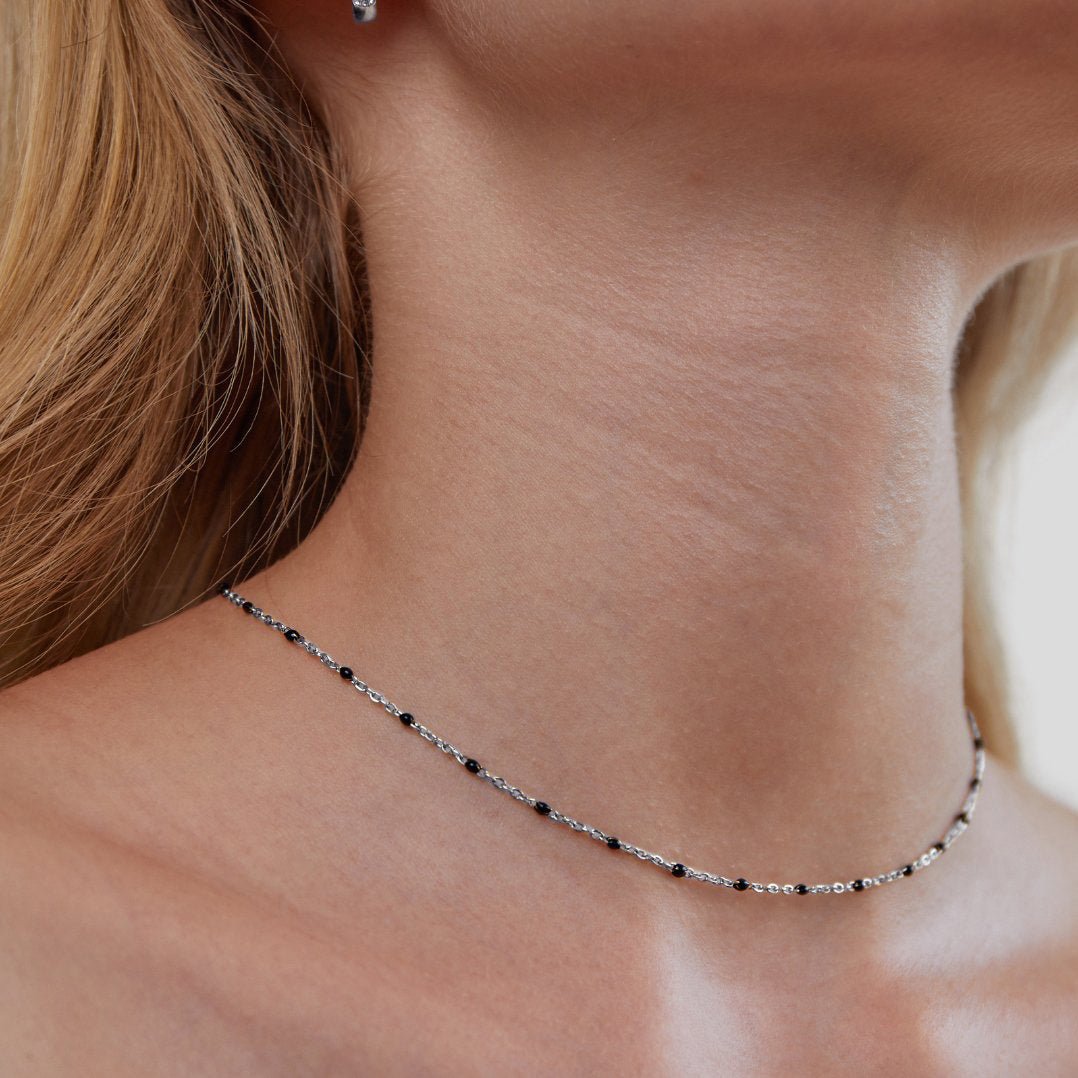 Mila Black Bead Silver-Tone Necklace