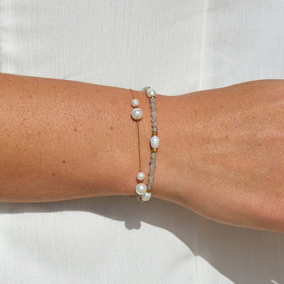 Moonstone-Effect & Pearl Bead Bracelet