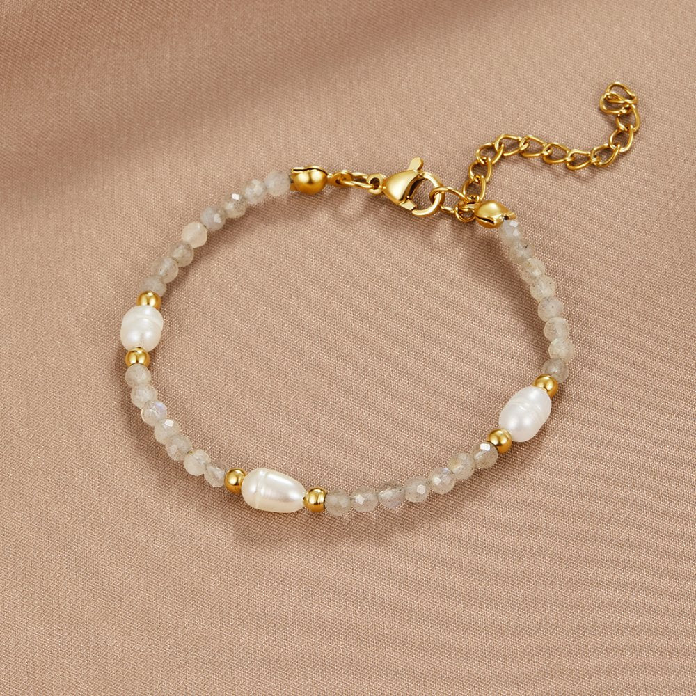 Moonstone-Effect & Pearl Bead Bracelet