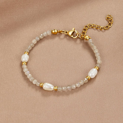 Moonstone-Effect & Pearl Bead Bracelet