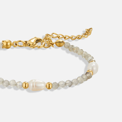 Moonstone-Effect & Pearl Bead Bracelet