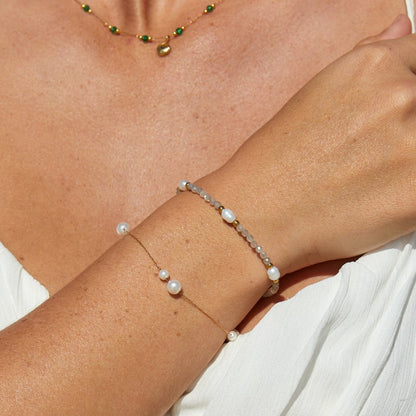 Moonstone-Effect & Pearl Bead Bracelet