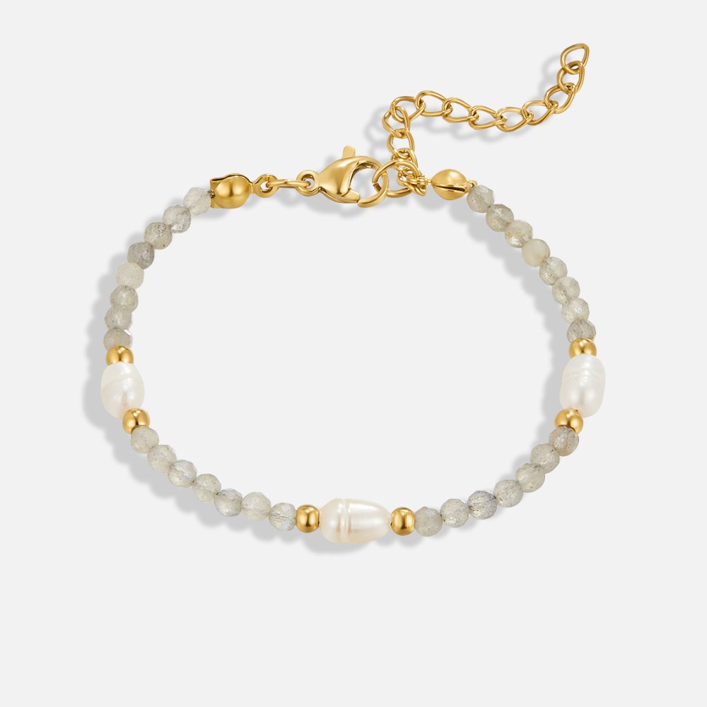 Moonstone-Effect & Pearl Bead Bracelet