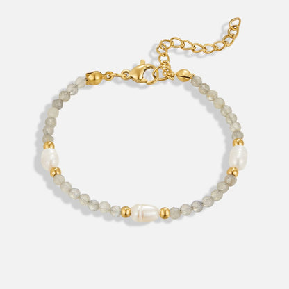 Moonstone-Effect & Pearl Bead Bracelet
