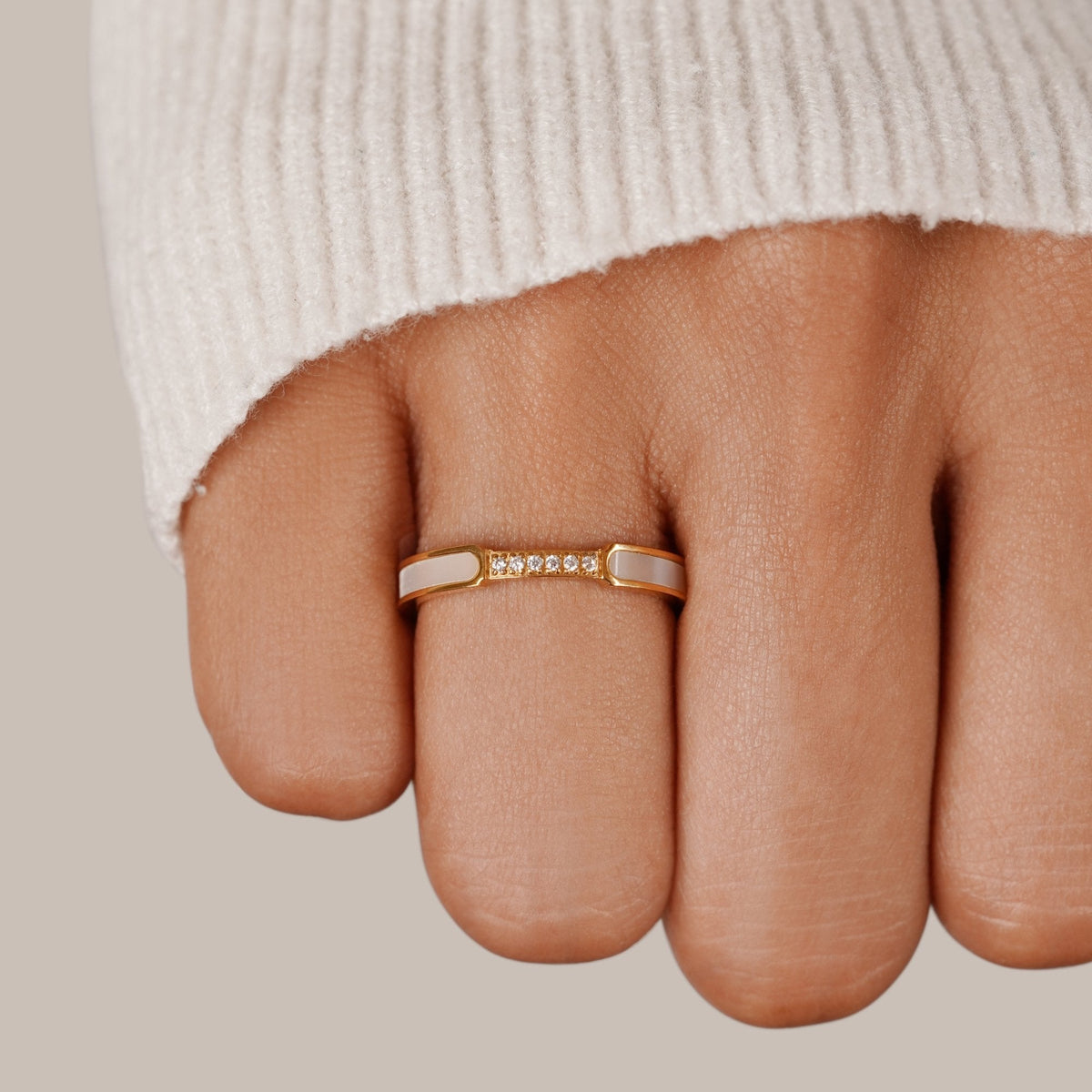 Mother of Pearl & Crystal Ring