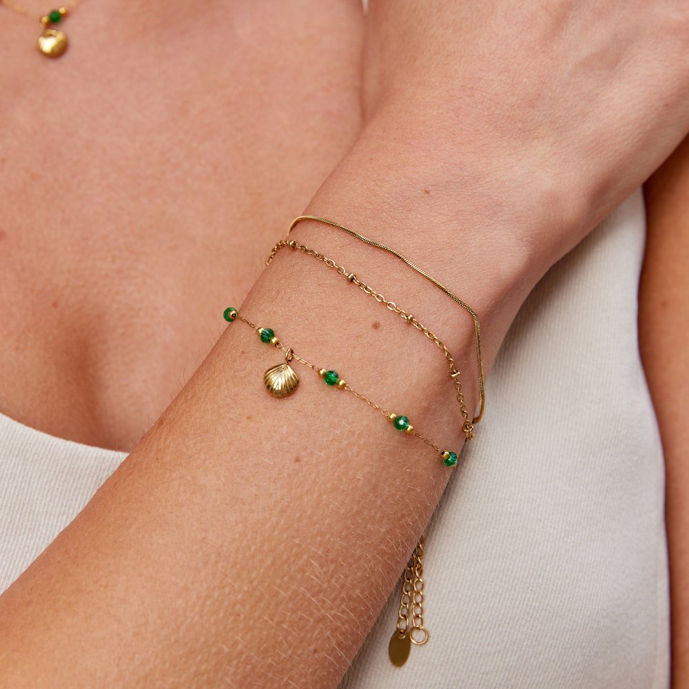 Nerissa Gold-Tone Shell & Green Bead Bracelet