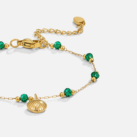 Nerissa Gold-Tone Shell & Green Bead Bracelet