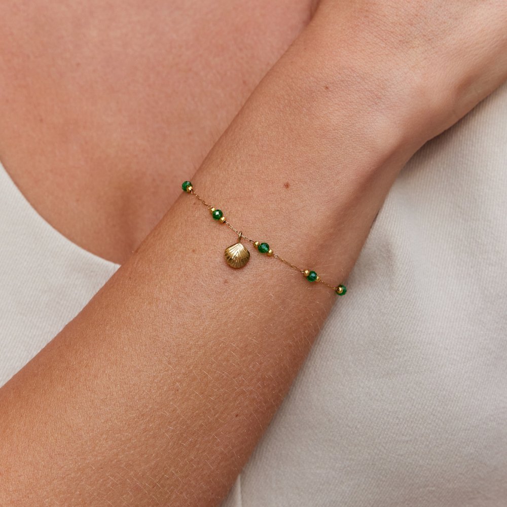 Nerissa Gold-Tone Shell & Green Bead Bracelet