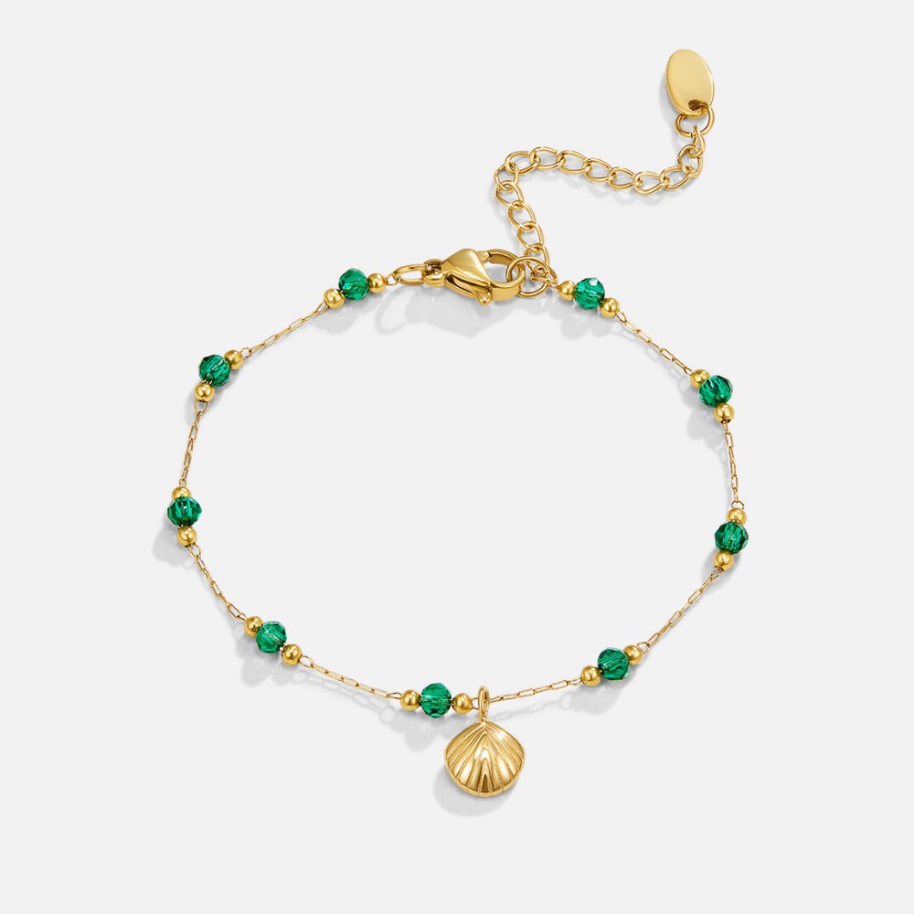 Nerissa Gold-Tone Shell & Green Bead Bracelet