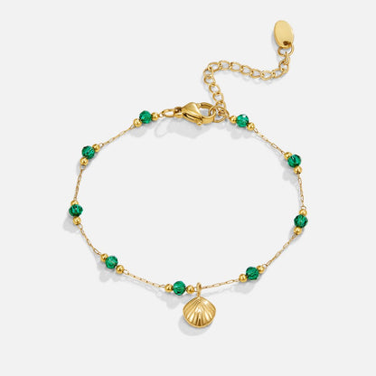 Nerissa Gold-Tone Shell & Green Bead Bracelet