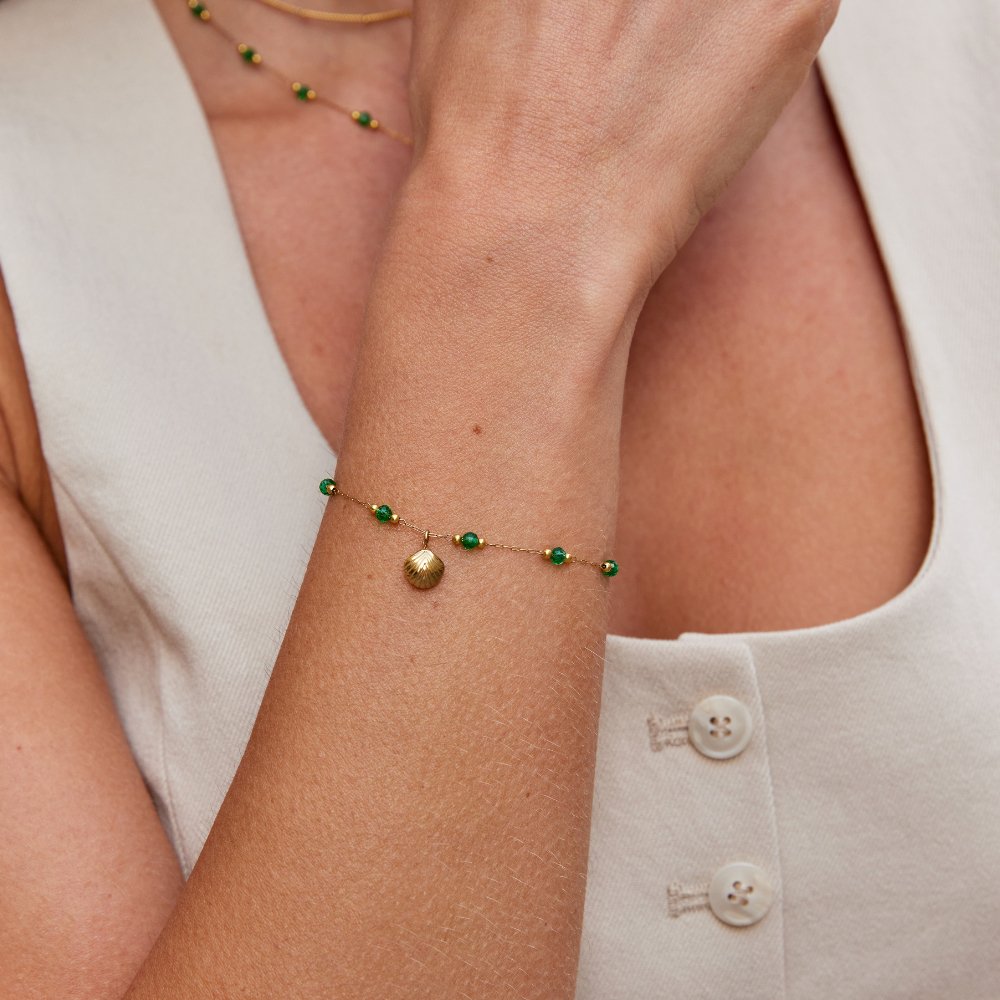 Nerissa Gold-Tone Shell & Green Bead Bracelet
