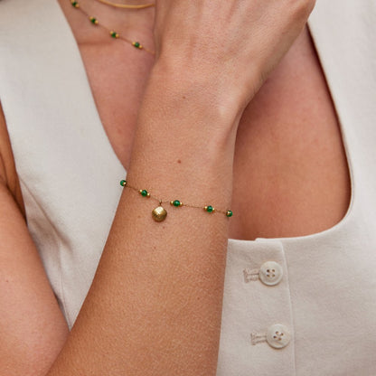 Nerissa Gold-Tone Shell & Green Bead Bracelet