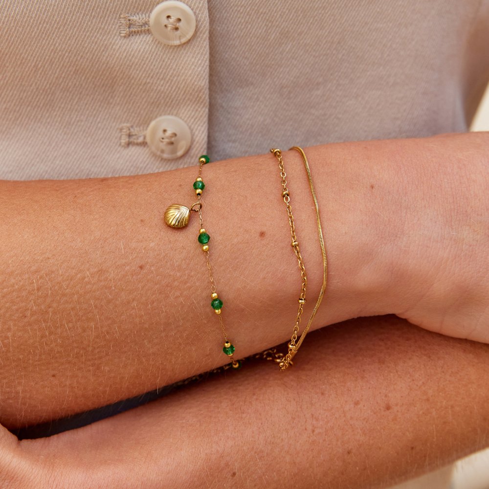 Nerissa Gold-Tone Shell & Green Bead Bracelet