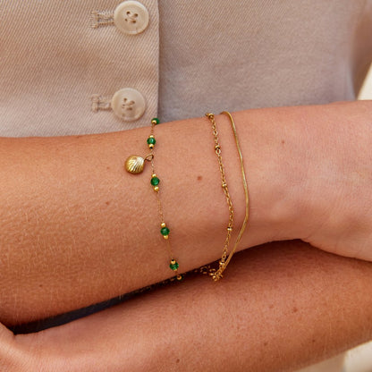 Nerissa Gold-Tone Shell & Green Bead Bracelet