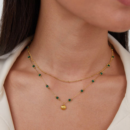 Nerissa Gold-Tone Shell & Green Bead Necklace