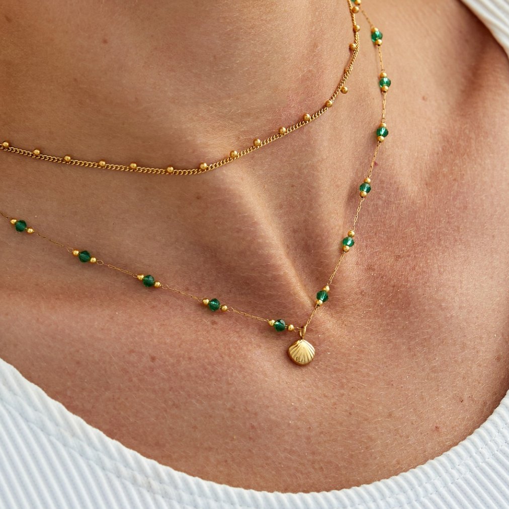 Nerissa Gold-Tone Shell & Green Bead Necklace