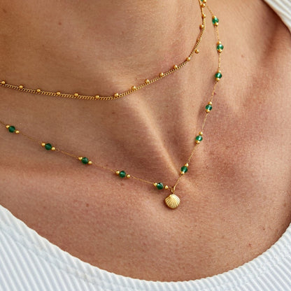 Nerissa Gold-Tone Shell & Green Bead Necklace
