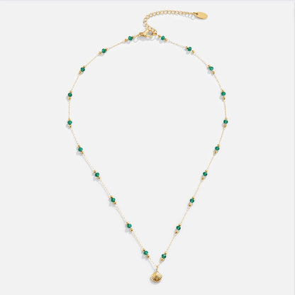 Nerissa Gold-Tone Shell & Green Bead Necklace