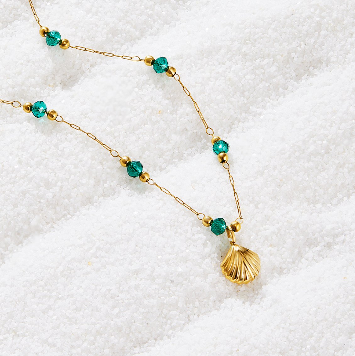 Nerissa Gold-Tone Shell & Green Bead Necklace
