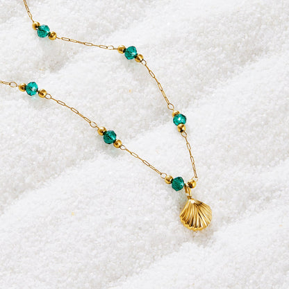 Nerissa Gold-Tone Shell & Green Bead Necklace