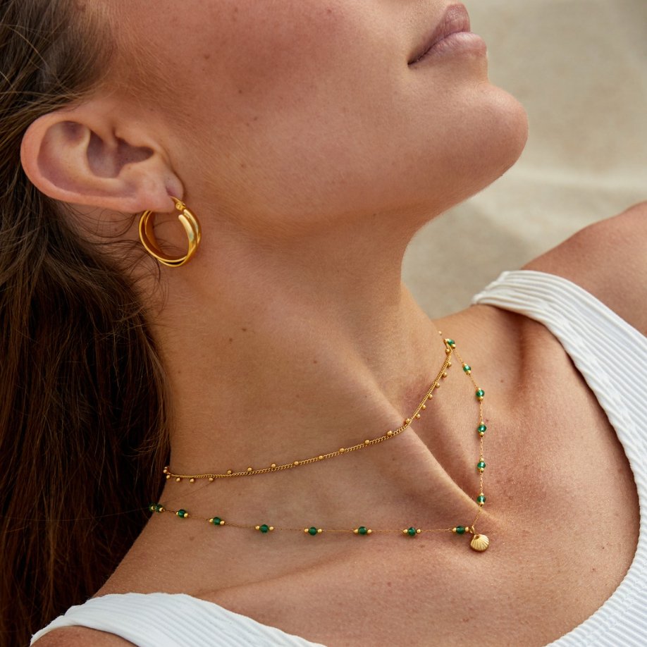 Nerissa Gold-Tone Shell & Green Bead Necklace