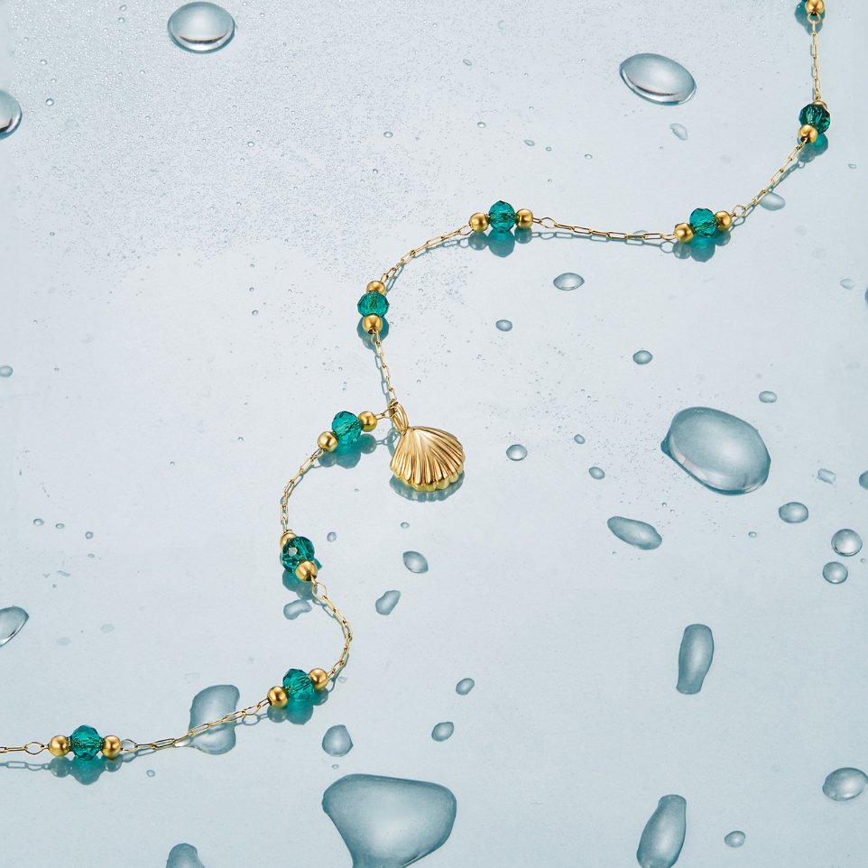 Nerissa Gold-Tone Shell & Green Bead Necklace