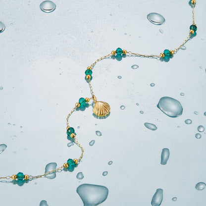 Nerissa Gold-Tone Shell & Green Bead Necklace