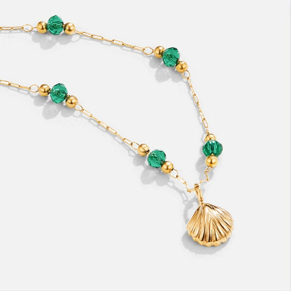 Nerissa Gold-Tone Shell & Green Bead Necklace
