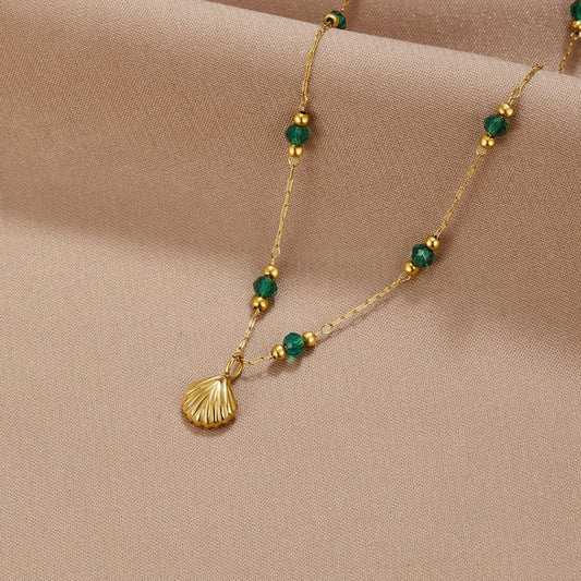 Nerissa Gold-Tone Shell & Green Bead Necklace