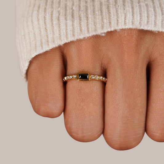 Black Onyx-Tone Crystal Ring