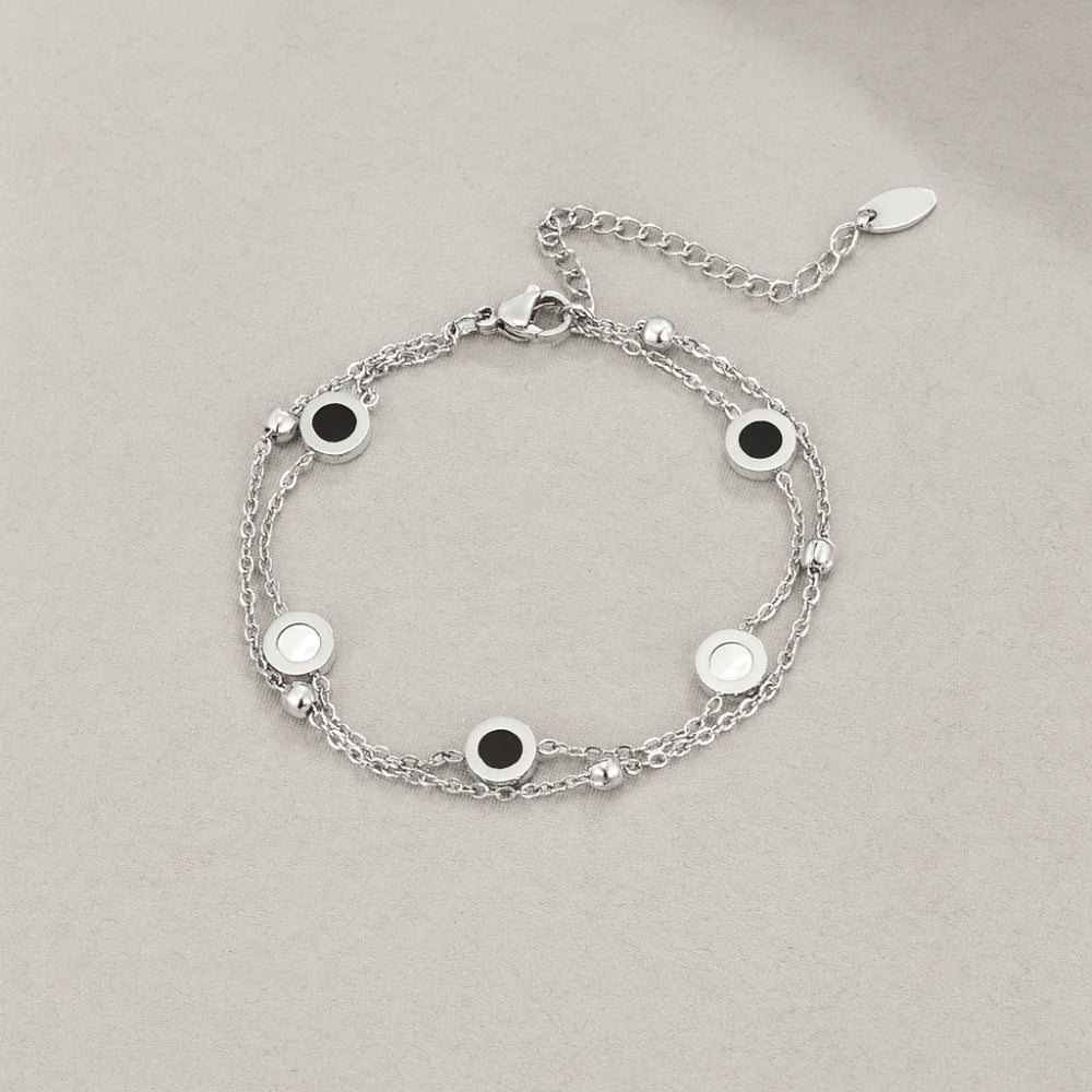 Black & White Stone Silver-Tone Bracelet