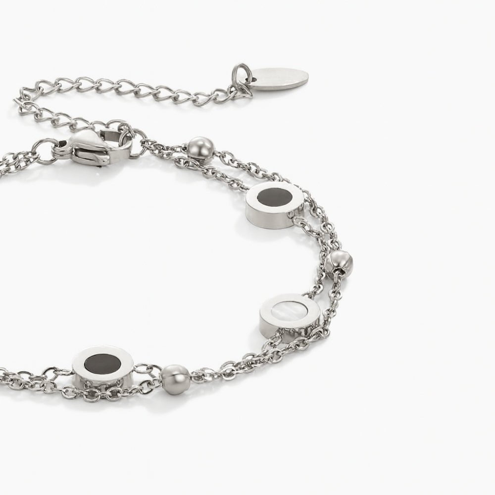 Black & White Stone Silver-Tone Bracelet