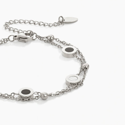 Black & White Stone Silver-Tone Bracelet