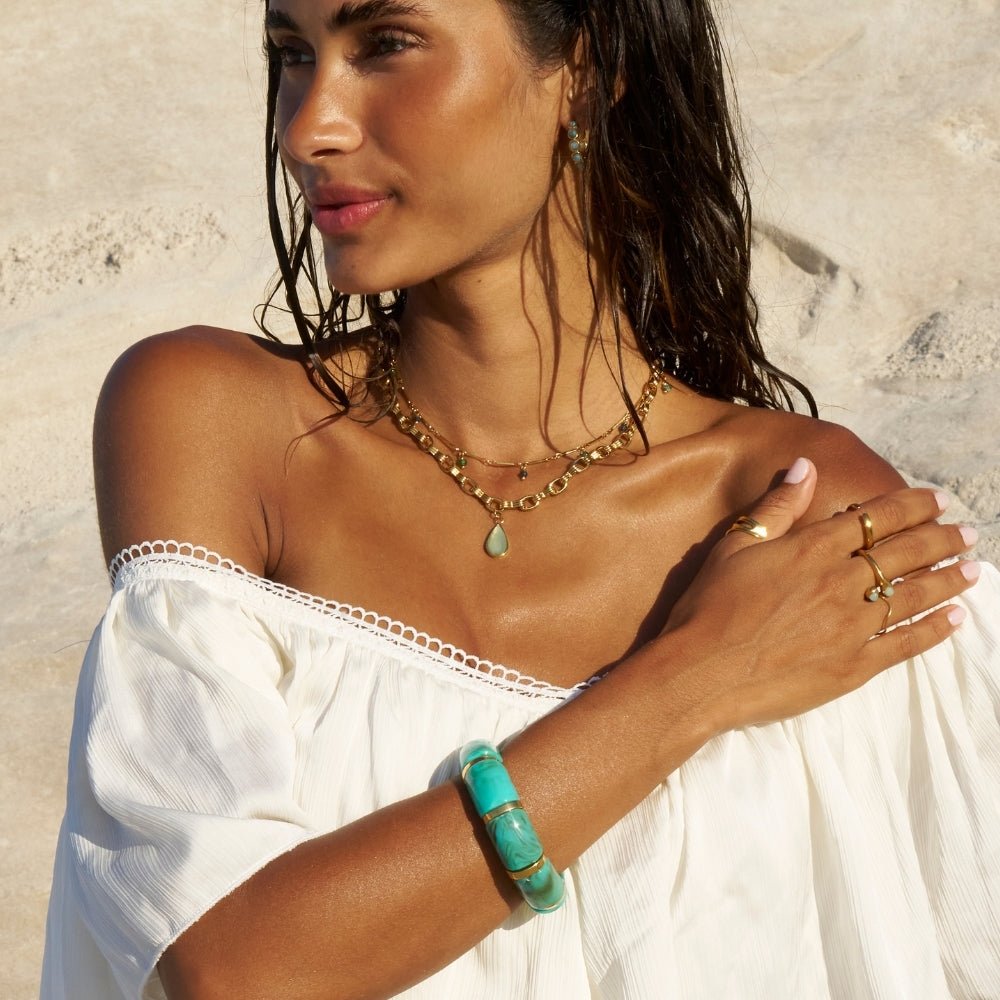Priya Gold-Tone & Teal Elastic Bracelet