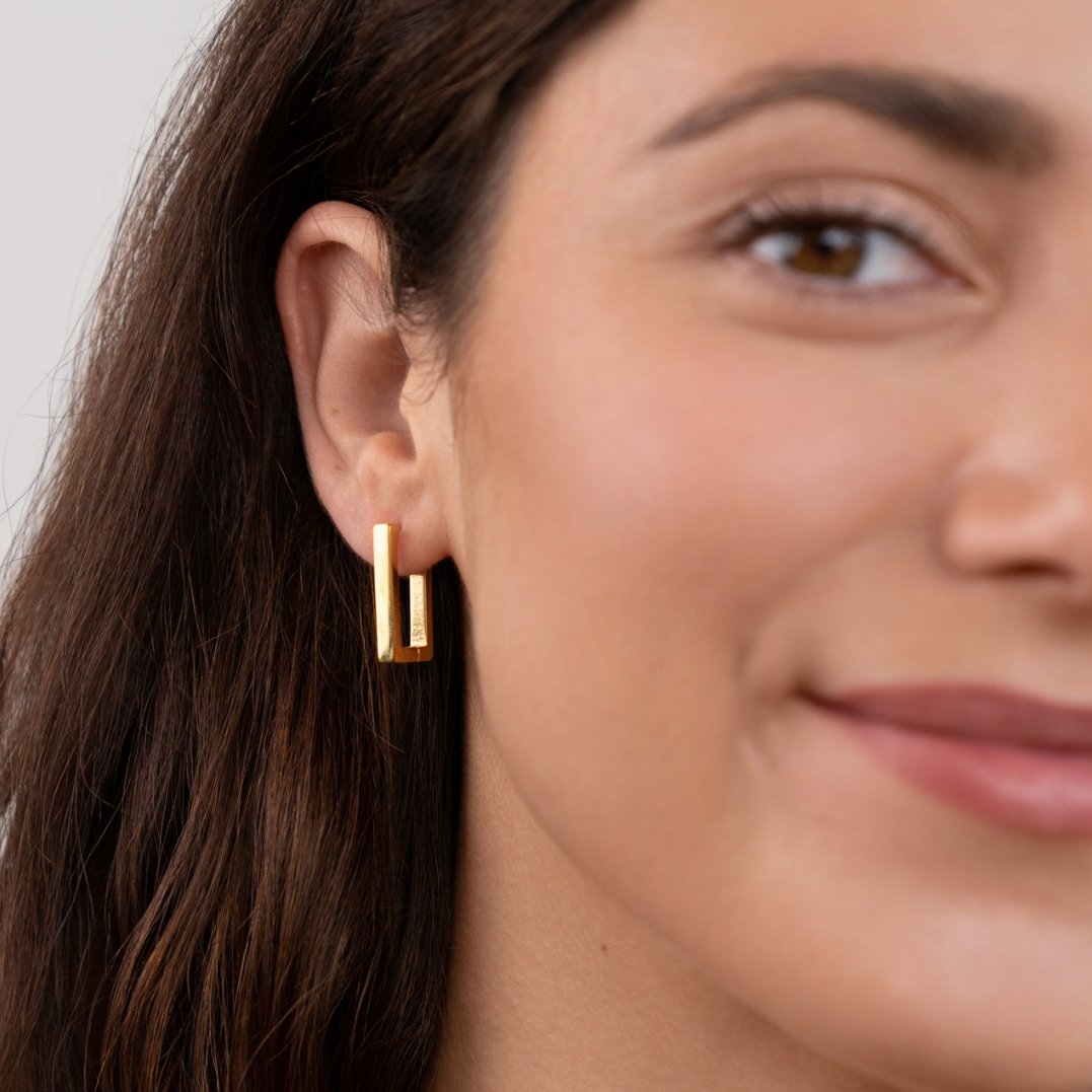 Gold-Tone Rectangle Hoop Earrings