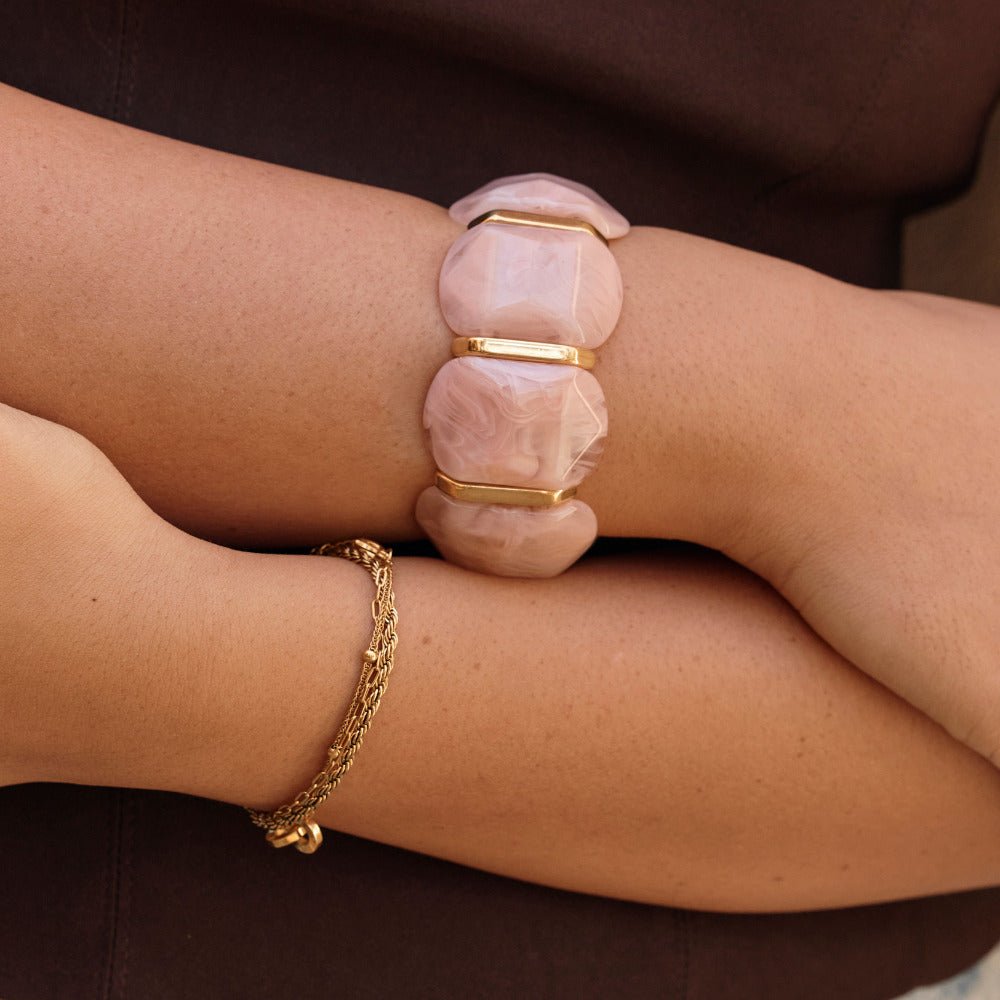 Rose Pink Stone Elastic Bracelet