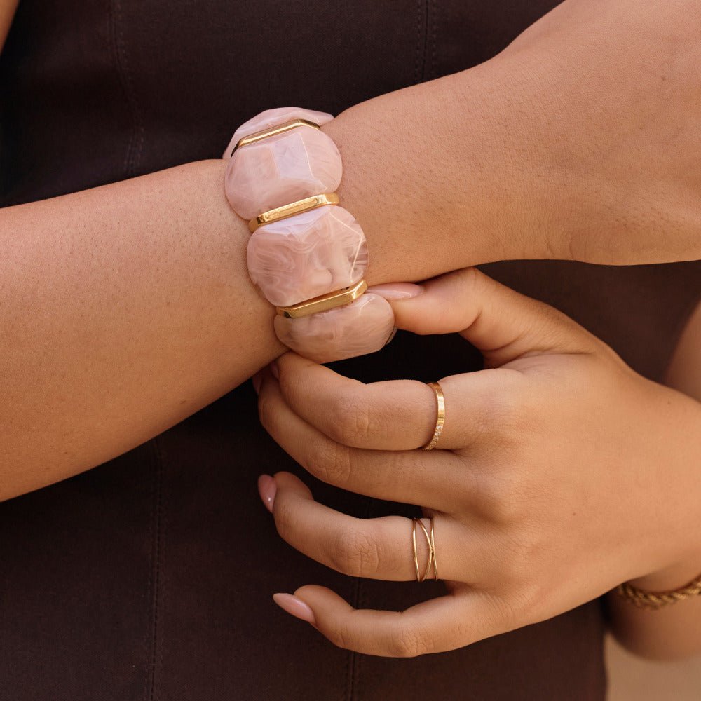 Rose Pink Stone Elastic Bracelet