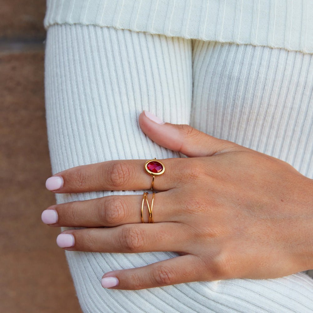 Ruby Red Crystal Gold-Tone Ring
