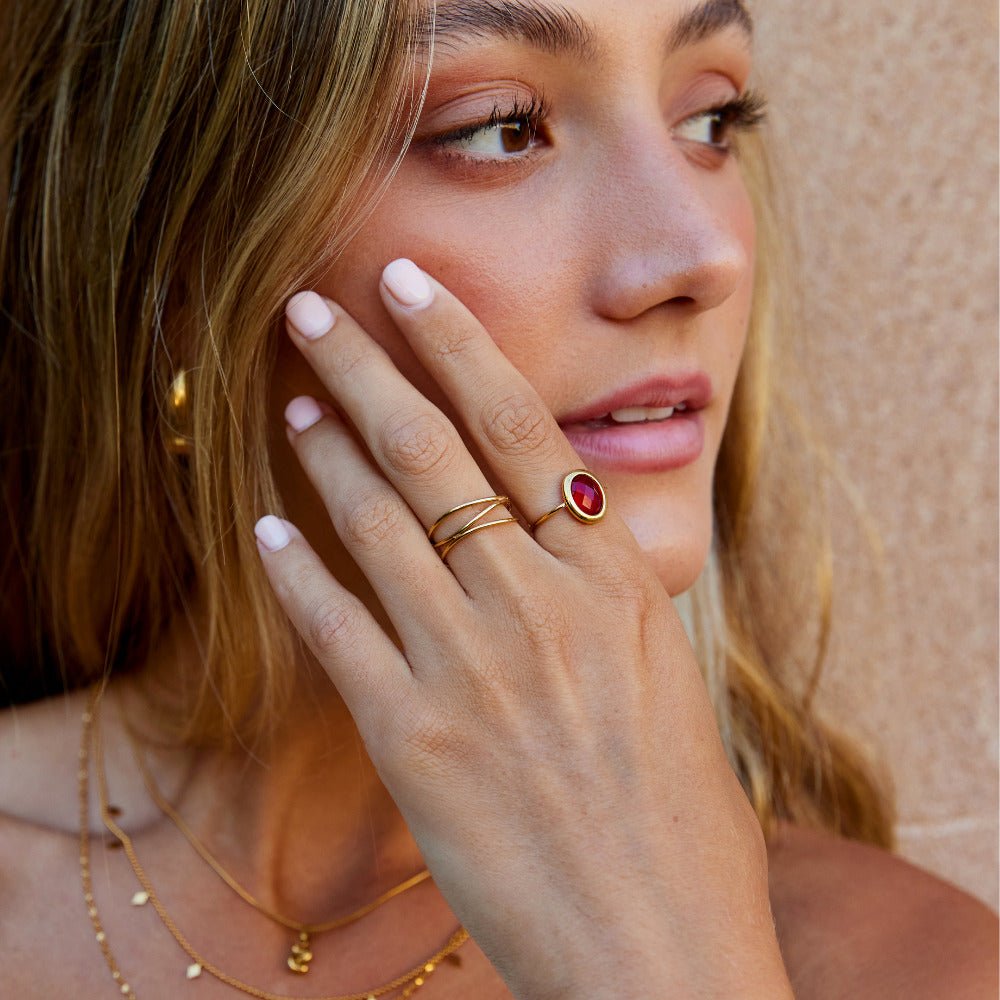 Ruby Red Crystal Gold-Tone Ring