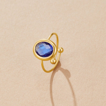 Sapphire Blue Crystal Gold-Tone Ring