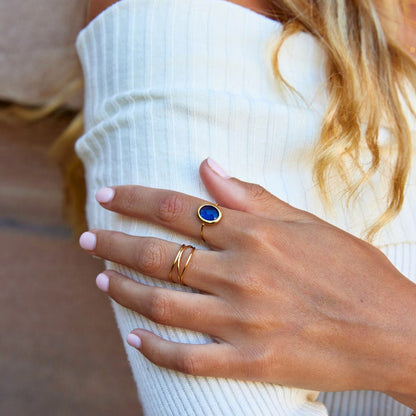 Sapphire Blue Crystal Gold-Tone Ring