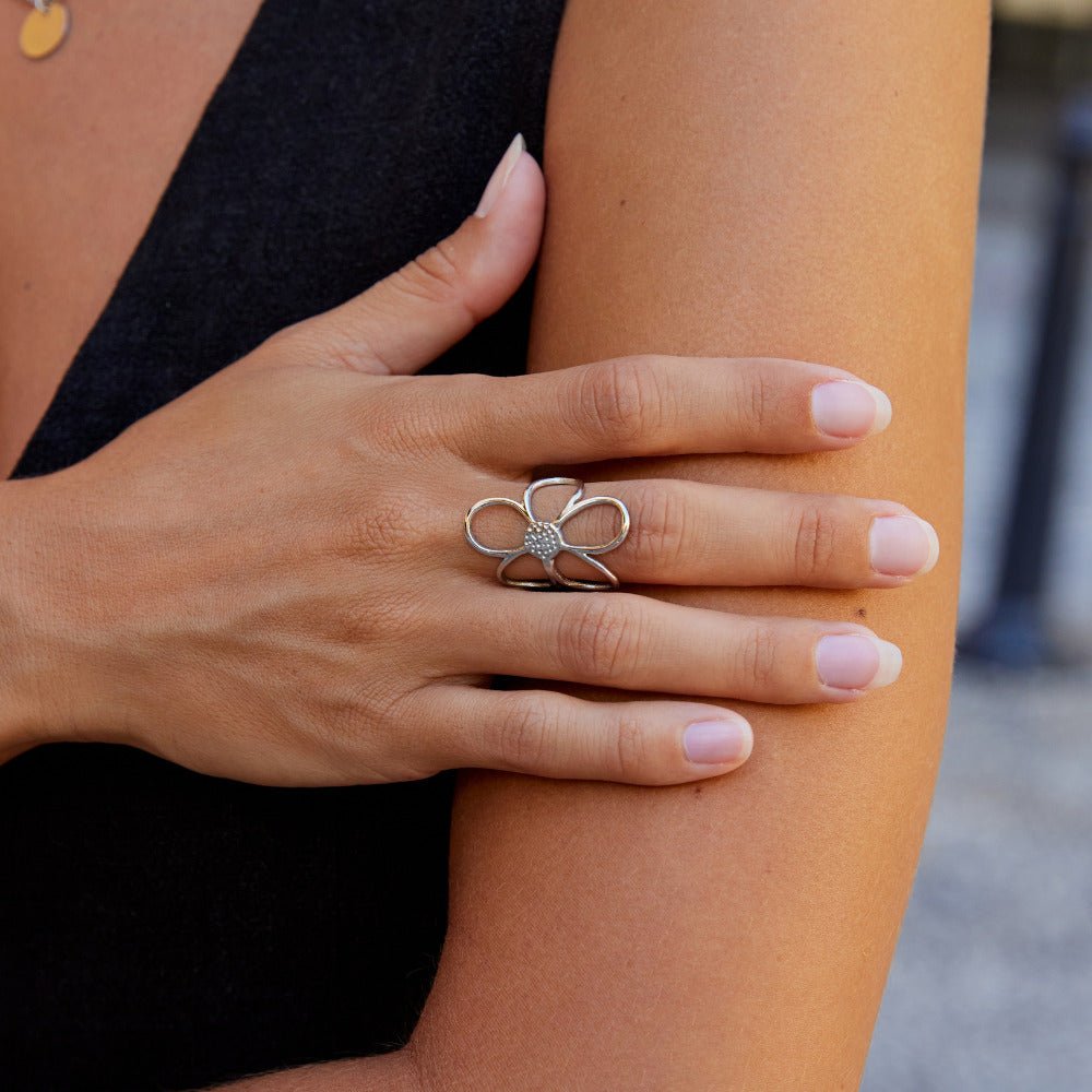 Silver-Tone Daisy Flower Ring