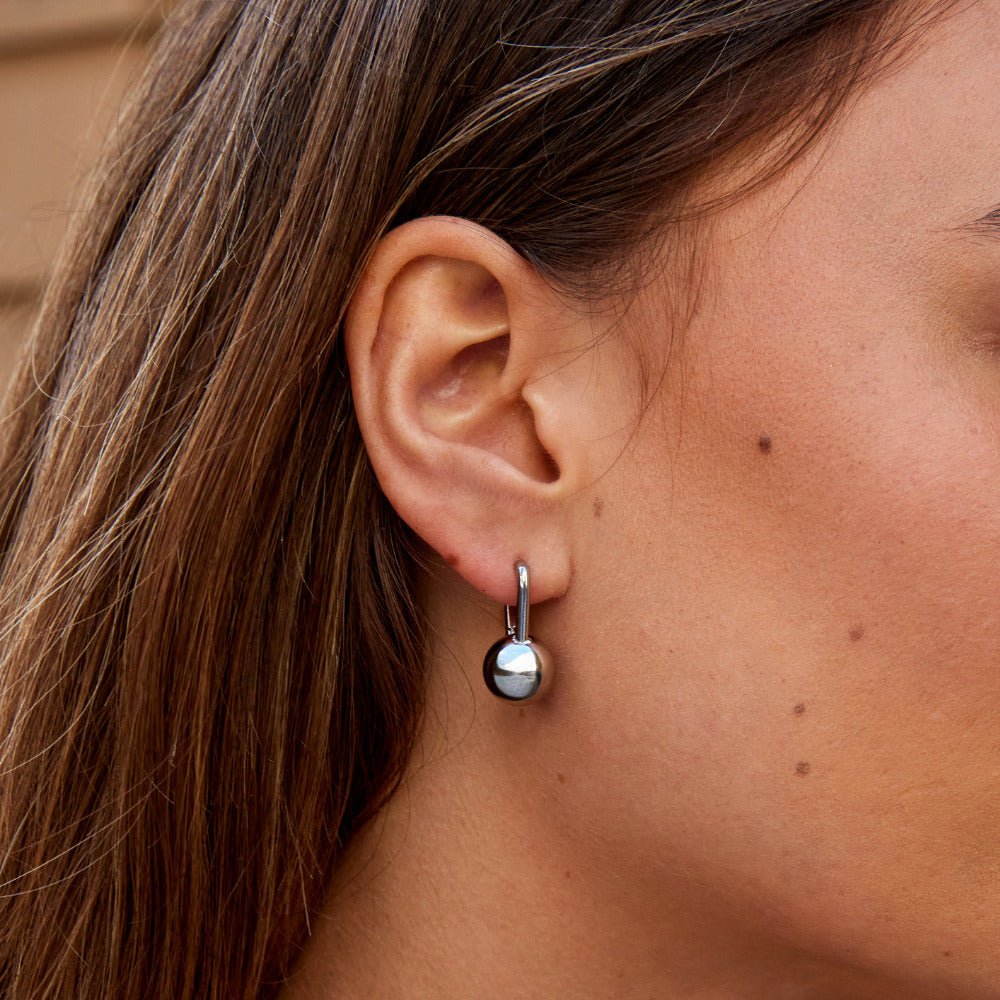 Silver-Tone Dumbbell Hoop Earrings