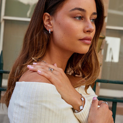 Silver-Tone Eula Pearl Hoop Earrings
