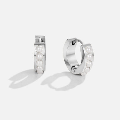 Silver-Tone Eula Pearl Hoop Earrings