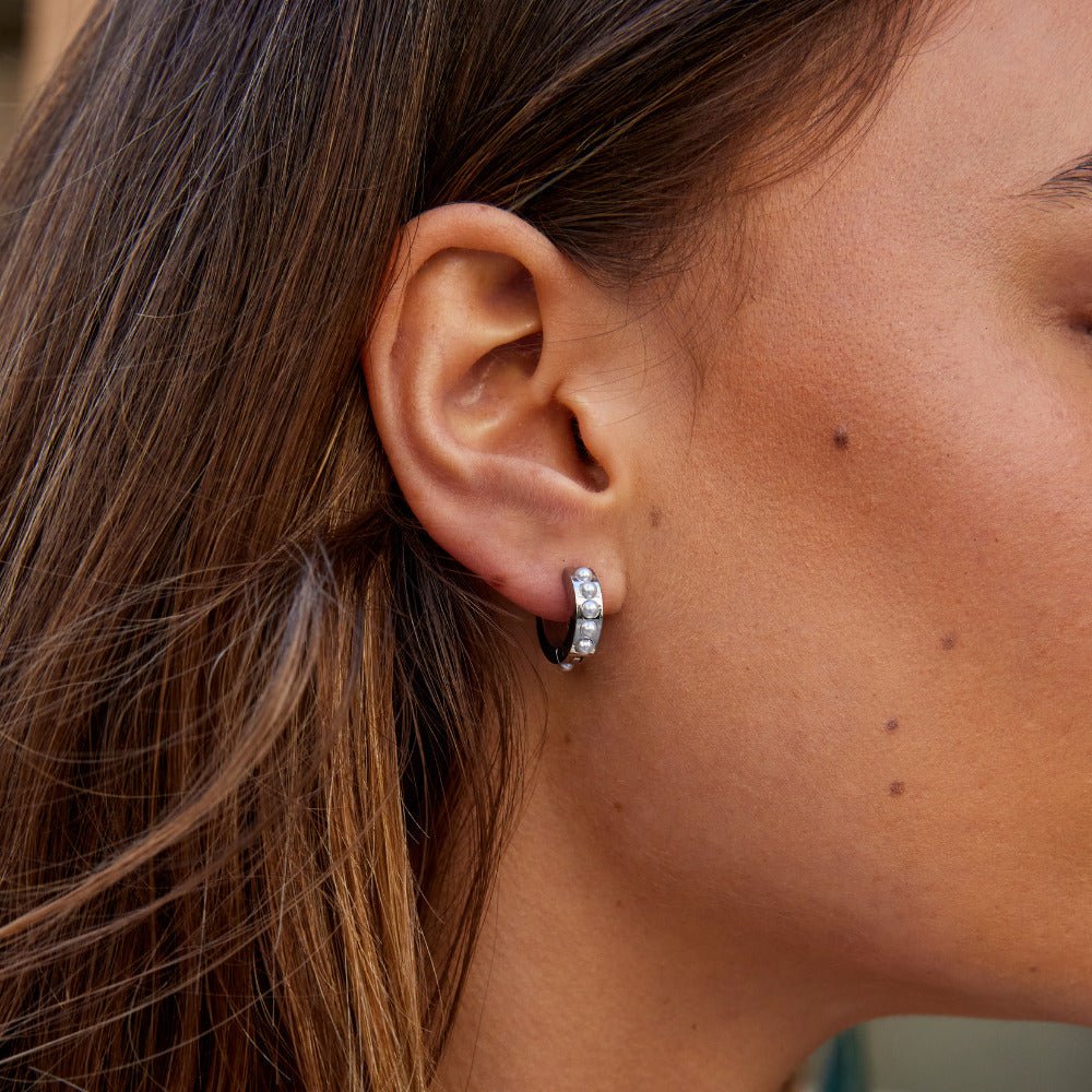 Silver-Tone Eula Pearl Hoop Earrings